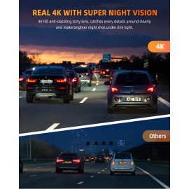 TOGUARD 12" WiFi GPS Mirror Dash Cam 4K Front and Rear Car Camera Voice Control