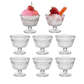 CHPINDAM Vintage Glass Dessert Bowls, Dessert cups Set of 8, 9 oz Sundae Cups for Ice Cream, Fruit, Pudding, small snacks, Yogurt, and Appetizers (8)