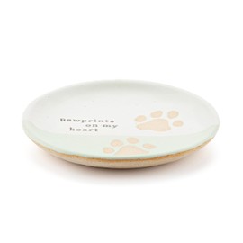 DEMDACO Inspired Everyday Collection Paw Prints On My Heart 2-Toned Mint Green and White 4 x 4 Stoneware Inspired Round Trinket Dish Jewelry Tray