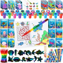 Ben Louis 192Pcs Under the Sea Party Favors Ocean Animals Party Coloring Books Set Bulk for Kids Sea Fish Birthday Mermaid Party Goodie Bag Fillers School Classroom Gift Rewards Activity Supplies