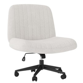 Shintenchi Criss Cross Chair,Cross Legged Office Seat with Wheels Armless Swivel Vanity Chair,Height Adjustable Wide Computer Task Seating for Home Office,White