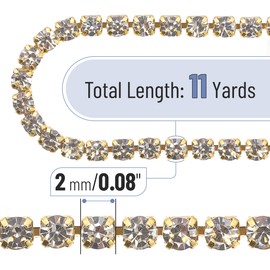 Mr. Pen- Crystal Rhinestone Close Chain, 1 Roll 11 Yard, 2mm Rhinestones, Gold Rhinestones for Crafts, Rhinestone Chain for Crafts, Roll of Rhinestones for Crafts, Crystal Rhinestone Chain Trim