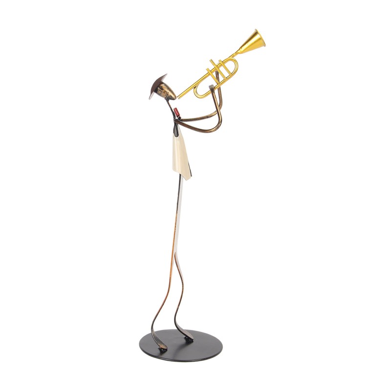 Trumpet Player Figurine Modern Abstract Handcrafted Metal Musician Sculpture for
