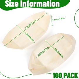 100Pcs Wooden Boat Plates for Desserts - 5 Inch Disposable Food Boats,Disposable Wooden Serving Trays for Sushi, Appetizers,Catering,Party, Wedding (Actual Size Used:2.95" D x 1.73" W x 0.59" H)
