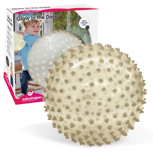 Edushape 18cm Glow in The Dark Sensory Ball. Soft Textured, Easy Grip, Easy to Catch. Fully Inflated. for Children, Infants and Toddlers. 6 Months +