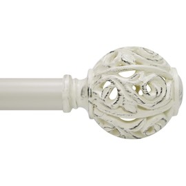 1 Inch Curtain Rod For Windows 66 to 120 Inches, Heavy-Duty Adjustable Decorative Curtain Rod With Rattan Leaf Hollow Finials For Bedroom And Living Room White