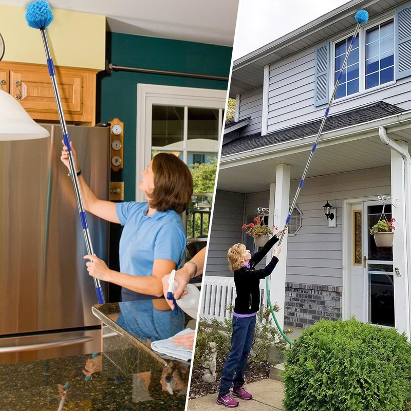 Cobweb Duster with Extension Pole, 6FT Adjustable Stainless Steel Handle