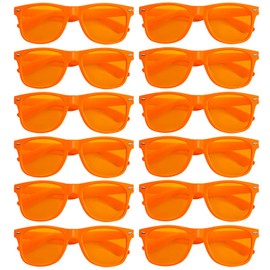 Geopty 12 Pack Orange Sunglasses Party Favors Bulk, Fun Neon Colored Lens Glasses for Adults Unisex