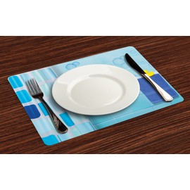 Lunarable Pug Place Mats Set of 4, Pug Dog in a Bathtub with Funny Expression Yellow Duck and Towel Domestic Pet Wash Time, Washable Fabric Placemats for Dining Room Kitchen Table Decor, Multicolor