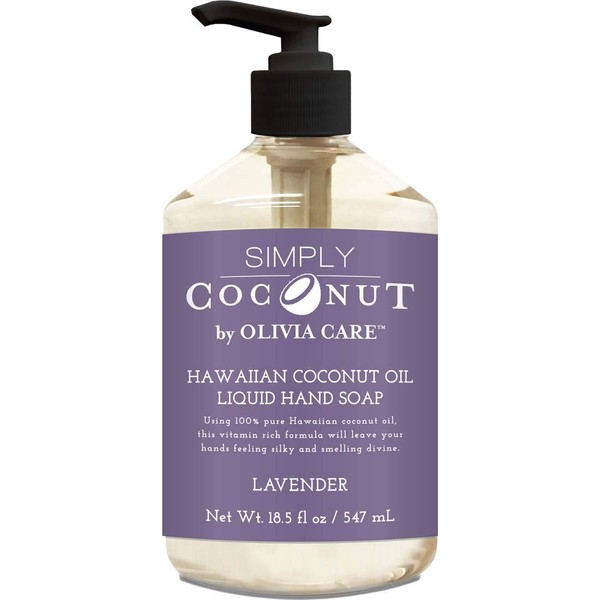 Olivia Care Liquid Hand Soap Lavender & Coconut. All Natural - Cleansing, Germ-Fighting, Moisturizing Hand Wash for Kitchen & Bathroom - Gentle, Mild & Natural Scented - 18.5 OZ