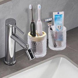 Tonxus Toothbrush Holders for Bathrooms, Clear Glass Toothbrush Holder, 10oz Bathroom Tumbler and Mouthwash Cup, Bathroom Tooth Brush Holder Cup for Brushes, Toothpaste, Razor