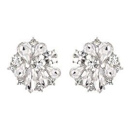 EVER FAITH Flower Stud Earrings for Women Girls Clear Rhinestone Crystal Flower Earrings Silver Tone, Crystal