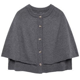 KEOMUD Women's Fall Winter Button Down Knit Cardigan Lightweight Sweater Cape with Wrap Style Grey Large