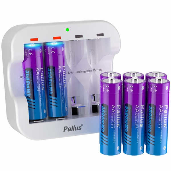 Pallus Lithium AA Rechargeable Batteries, 8-Pack 1.5V Rechargeable AA Batteries