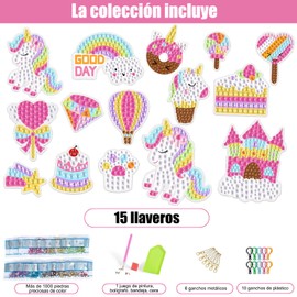 EOTOW - Kit de pintura de diamantes para niños, 15 piezas de llaveros,aplicador, adornos colgantes para manualidades de mochila, apto para niños de 4 a 12 años SK8012)