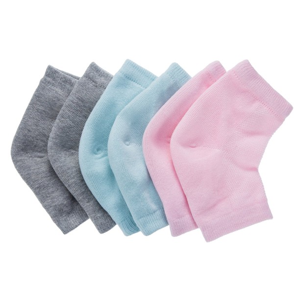 Bememo Soft Ventilate Gel Heel Socks Open Toe Socks for Dry Hard Cracked Skin Moisturizing Day Night Care Skin, 3 Pairs (Pink, Turquoise, Grey)