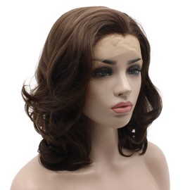 Iewig Wavy Synthetic Lace Front Wig Dark Brown Heat Resistant Fiber Hair Wig Natural