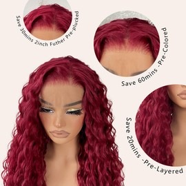 26Inch 99j Burgundy Deep Curly Lace Front Wig for Black Women, 13x6 HD Glueless Curly Lace Front Wigs Pre-Plucked, 200 Density Similar Human Hair Synthetic Lace Frontal Wig, 26 inch #Burgundy