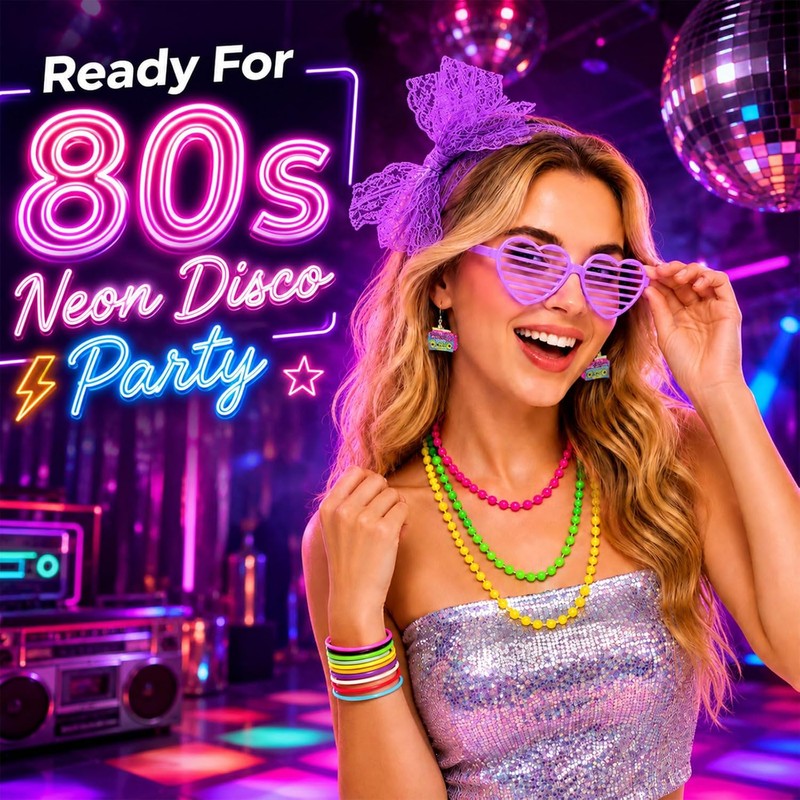 Accesorios de neón 80s para mujer – Guantes de red,
