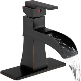 HOIGY Bronze Bathroom Faucet 1 Hole or 3 Hole (4 Inch), Brass Waterfall Bathroom Faucets Single Handle, Farmhouse Faucet for Bathroom Sink with Deck Plate & Water Hoses, Not Equipped Pop-up Drain