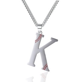 WIGERLON Baseball Gifts- Baseball Initial Necklaces A-Z for Women and Men,Titanium Stainless Steel Letter Pendant Necklace Silver K Necklace