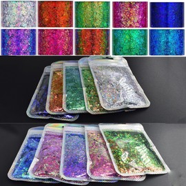 Chameleon Glitter, 10 Colors 150g/5.29oz Color Shift Mixed Crafts Chunky Glitter for Tumblers, Epoxy Resin, Nail Art, Slime, Body, Cosmetic, Printing