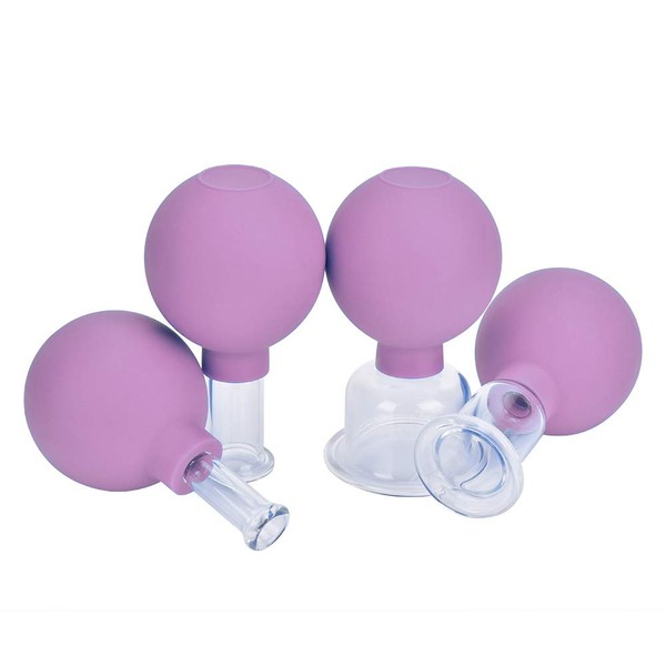 FeelFree Sport 4 Pieces Glass Facial Suction Cupping Set-Silicone Vacuum Suction Massage Cups Anti Cellulite Lymphatic Therapy Sets for Eyes, Face and Body… (Purple)