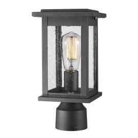 Emliviar Outdoor Post Light Fixtures, 1-Light Pillar Light in Black Finish with Seeded Glass, 1803EW1-P