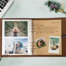 Photo Album 4x6 200 Photos, Genuine Leather Albums Page Refillable with 30 Pieces Writing Paper, Best Gift for Travel Wedding Kids Graduation Baby Picture Album Scrapbook