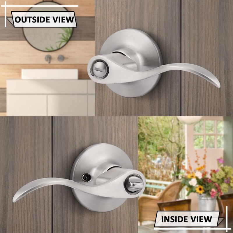 GOBEKOR 6 Pack Privacy Door Levers Interior Door Handles Brushed