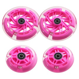 Front 120mm & Rear 80mm Light-Up Flashing 3-Wheeled kid Scooter Replacement Wheels, Complete Wheels Set for 3-Wheeled Kid Push Scooter, Set of 4 (Pink)