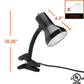 Xtricity Desk Lamp with Clamp Base and Adjustable Gooseneck, 6W A19 LED Bulb Included, 120 Volt, Convenient On/Off Switch, 10.25 Inches Tall (26cm), Black Finish (2 Pack)
