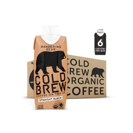 Wandering Bear Extra Strong Organic Cold Brew Coffee On-the-Go, Straight Black, 11 fl oz, 6 pack - Smooth, Organic, Unsweetened, Shelf-Stable, and Ready to Drink
