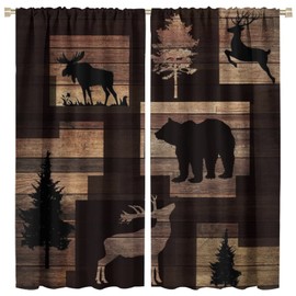 INSFBRB Rustic Lodge Cabin Rod Pocket Blackout Curtains for Living Room,Room Darkening Abstract Vintage Jungle Wildlife Elk Deer Tree Bear Curtains,2 Panels 45L x 21W
