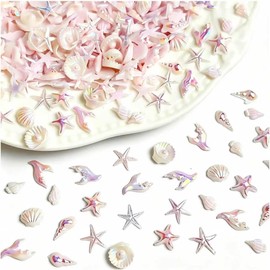 BTIYMU Pack of 70 Nail Art Mini Nail Decoration Stones Nail Art Charms Set Nail Art Glitter Stones Nails, Starfish Shell Nail Jewellery Colourful Rhinestones Small