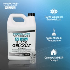 Fiberglass Warehouse Black Gel Coat – 1 Gallon Gelcoat (Waxed) with 2oz MEKP Catalyst Kit, Easy Application Modified Polyester Resin – Durable and Safe – Ideal for Repairs, Composite Coating…
