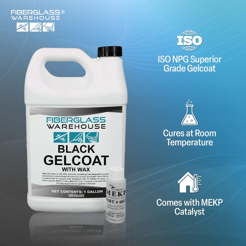 Fiberglass Warehouse Black Gel Coat – 1 Gallon Gelcoat (Waxed)