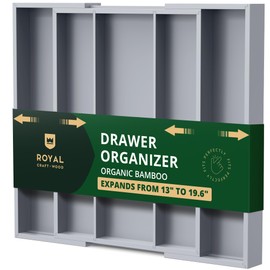 ROYAL CRAFT WOOD Luxury Bamboo Kitchen Drawer Organizer - Silverware Organizer - Utensil Holder and Cutlery Tray with Grooved Drawer Dividers for Flatware and Kitchen Utensils (5 Slot, Gray)