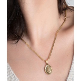 Barzel 18K Gold Plated Flat Mariner/Marina Chain Necklace With Virgin Mary Guadalupe Charm Pendant 3MM (18)