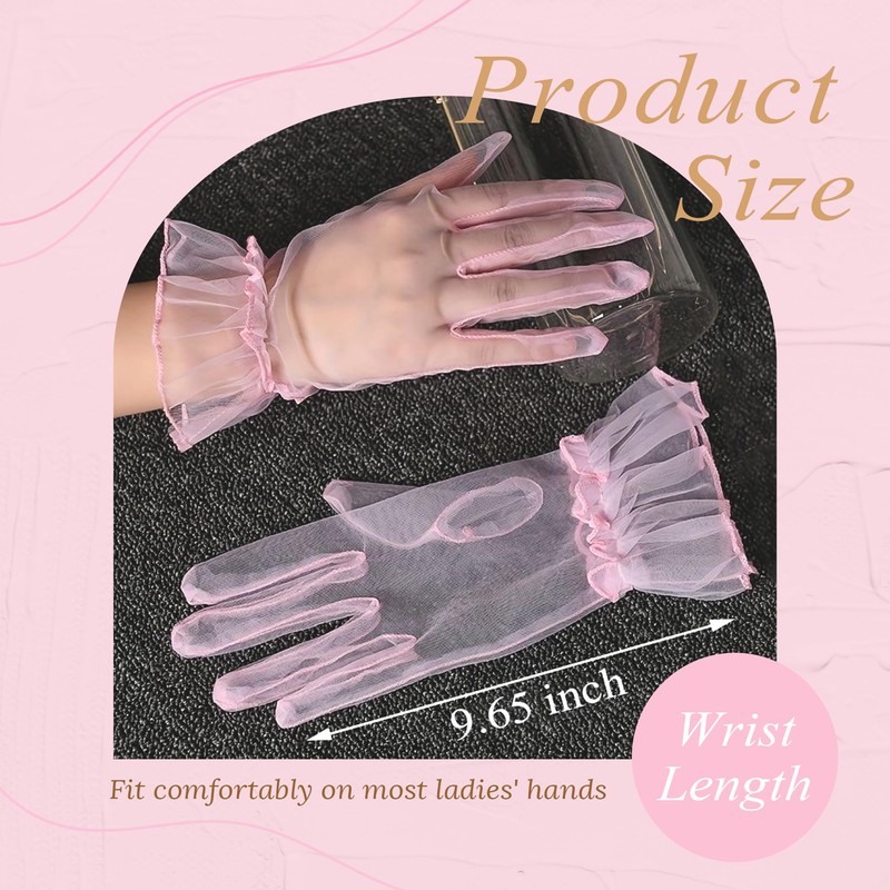 YAEISM Short Pink Gloves Sheer Silk Tulle Wedding Gloves Elegant
