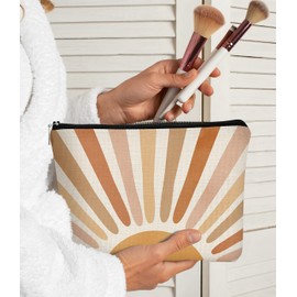 Boho Neutral Sun Sunshine Makeup Bag,Watercolor Bohemian Sun Sunrise Sunset Sunshine Ray Cosmetic Bag Zipper Travel Toiletry Bag Best Gift Idea for Boho Lovers Teen Girls Mother's Day Gifts for Mom