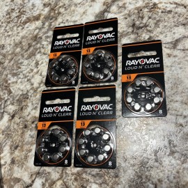Rayovac 5 RAYOVAC LOUD N'CLEAR Size 13 Hearing Aid Batteries Pack 8 Batteries NEW 5/25