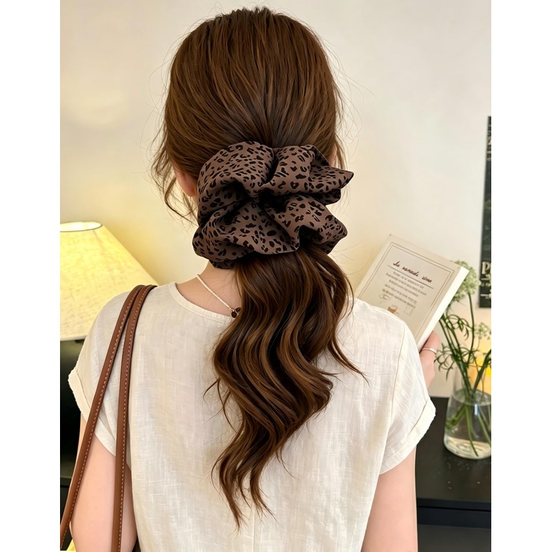 2 Pack Oversized Satin Scrunchies for Women, Jumbo Leopard Print