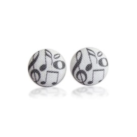 Music Notes Fabric Button Earrings