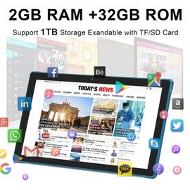 Haehne Tablet 10 Inch Android 11 Tablet PC, 2GB RAM 32GB ROM (1TB TF), Type-C, GPS, Bluetooth, GMS 2024 Latest Tablets, Green