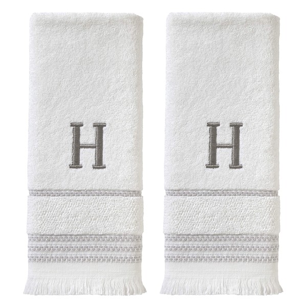 SKL Home Casual Monogram Hand Towel Set, H, 16x26, White