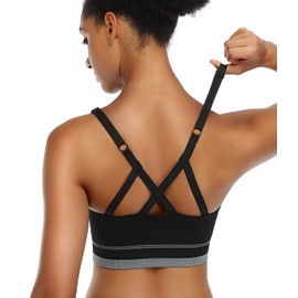 ANGOOL Sports Bra Women's Adjustable Shoulder Strap Sports Bustier Women's Padded Strong Hold Seamless Jogging Yoga Fitness Bra, black