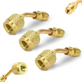 3Pcs A2L R-32 R-454B Adapter, 1/4" Left-Hand Female to 1/4" Right-Hand Male Flare Fittings, for R-32/R-454B A2L Refrigerant LH Tanks and RH Service Hose, Brass HVAC Charging Adapter (45° × 3)