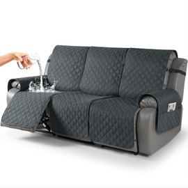 TAOCOCO 100% Waterproof Recliner Covers, Recliner Sofa Covers with Leg Straps, Reversible Recliner Couch Cover for Reclining Chair, Washable Couch Protector for Pets Kids(3 Seater, Dark Gray)