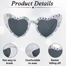 50th Birthday Glasses "50 & Fabulous", Heart Shaped Sunglasses Pink White, Love Heart Sunglasses for Women Party, Photo Prop Glasses for 50th Birthday Celebration